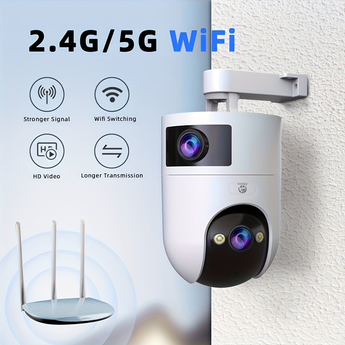 "The JOAN 4K Dual Lens Outdoor PTZ Camera features WiFi connectivity, auto tracking, and is designed for monitoring youngsters' safety and street security. It also supports dual screens for enhanced monitoring capabilities.