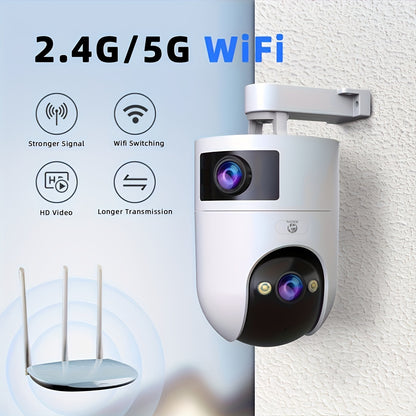 "The JOAN 4K Dual Lens Outdoor PTZ Camera features WiFi connectivity, auto tracking, and is designed for monitoring youngsters' safety and street security. It also supports dual screens for enhanced monitoring capabilities.