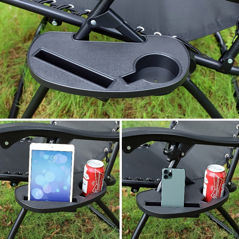 Zero Gravity Chair Arm Tray - includes Cup Holder and Phone Slot - Made of Durable Plastic, Clip-On Table for Lounge and Beach Recliners, Electricity-Free