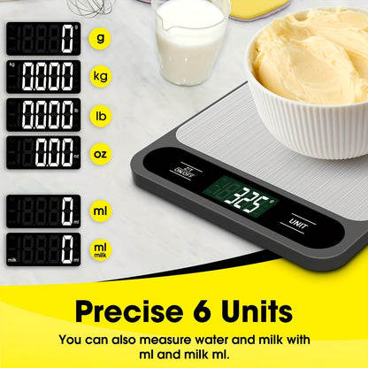 1 piece of black Food Scale with a capacity of 22lb/10kg, perfect for measuring grams and ounces for baking, cooking, and weight loss. Features precise graduation of 1g/0.04oz, easy-to-clean stainless steel material. A must-have kitchen gadget for all