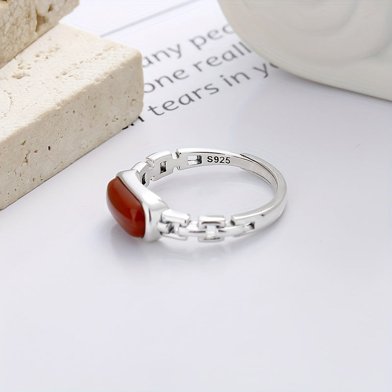 Vintage Antique Red Carnelian Ring made with S925 Sterling Silver, featuring a Bohemian style and an open band design. Crafted with a natural gemstone, this elegant fashion accessory is perfect for women looking to enhance their style. Suitable for