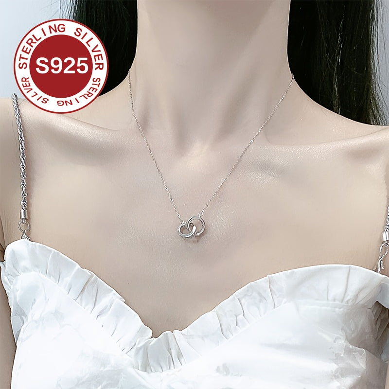 [Top Pick] Stylish 925 Sterling Silver Double Halo Necklace adorned with Cubic Zirconia, White Gold Plated - Ideal for Everyday Wear, Valentine's Day, or Mother's Day Present. Includes Anti-Tarnish Box and weighs 4g. Hypoallergenic, Clavicle Chain design