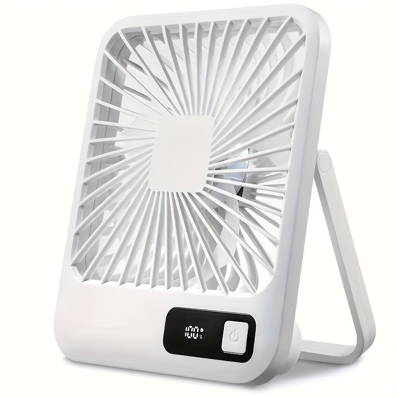 YITUMU Portable Desk Fan, 16.51 cm in size, that can be folded and adjusted to 180°. This personal table fan comes with a 1800mAh battery, offering 5 different speeds. It is USB rechargeable and perfect for use at home, office, or outdoors. Made of