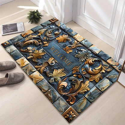 1 piece of 3D stone design welcome home doormat made of 100% polyester. It is machine washable, stain resistant, and has a non-slip rubber backing. This lightweight braided rectangular rug can be used indoors or outdoors, in the hallway, kitchen