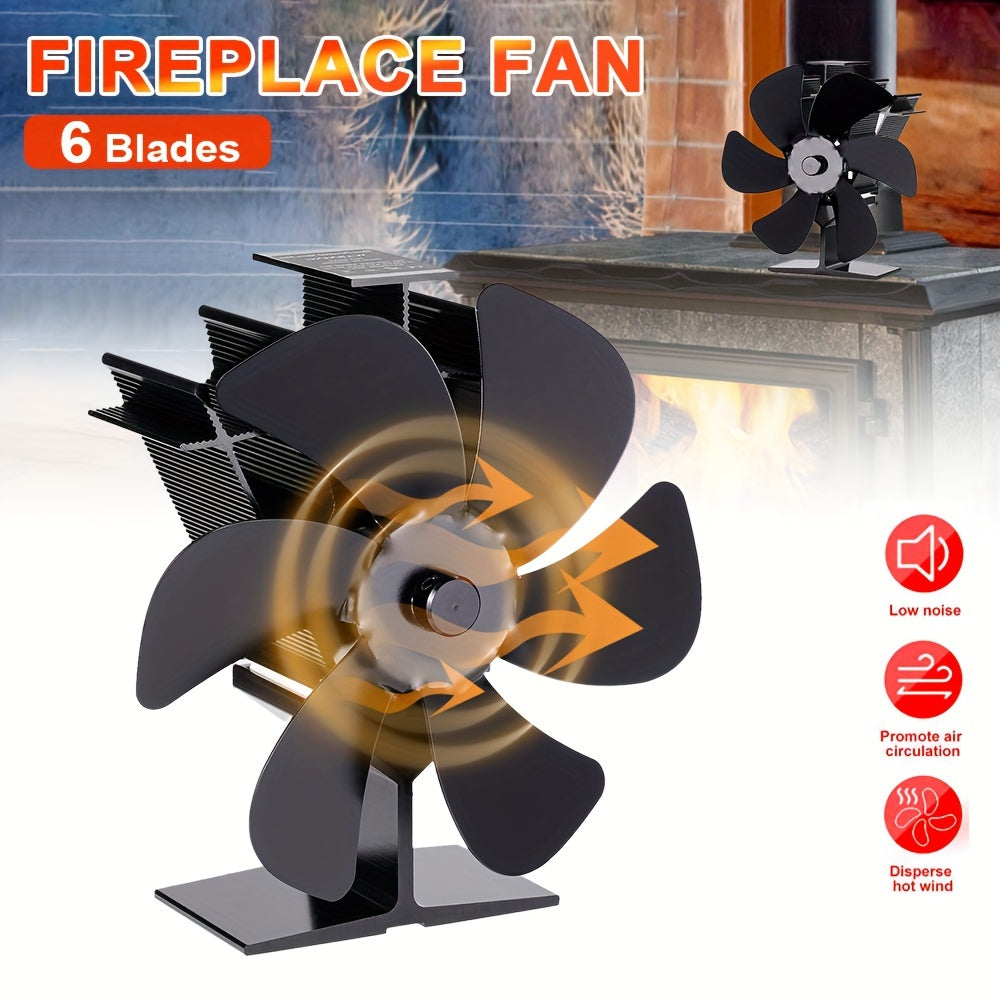 1 Piece 6 Blade Fireplace Fan in Black Color - Eco-friendly, Quiet Stove Fan for Log Burner, Efficiently Distributes Heat in Winter for a Cozier Home