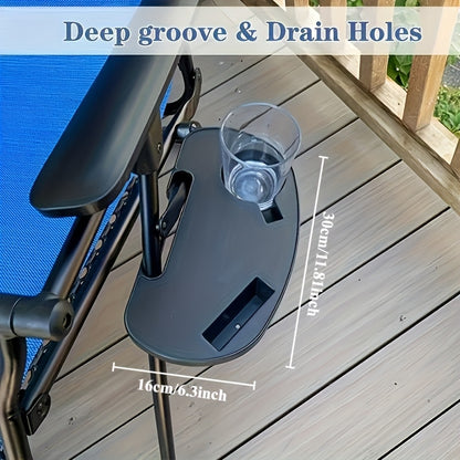 Zero Gravity Chair Arm Tray - includes Cup Holder and Phone Slot - Made of Durable Plastic, Clip-On Table for Lounge and Beach Recliners, Electricity-Free