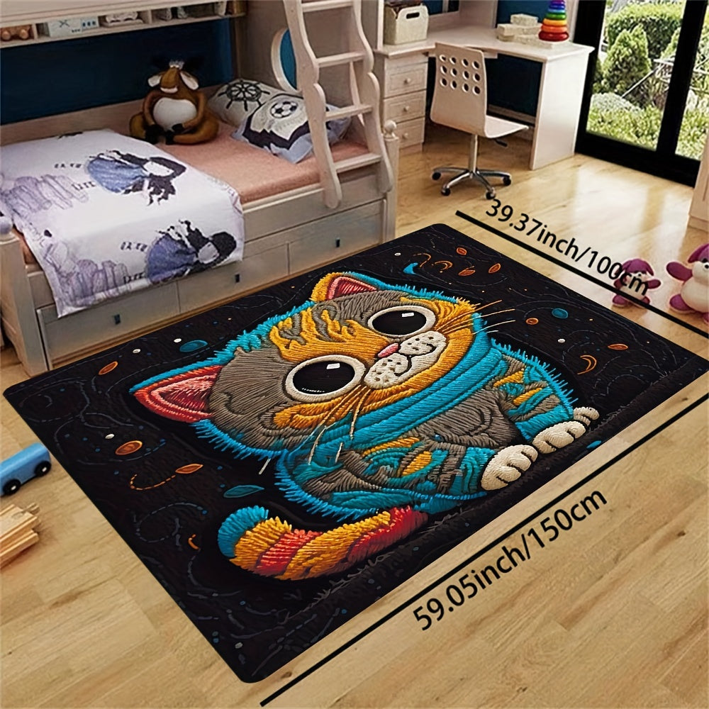 [Top Pick] Adorable Cartoon Cat Plush 8mm Indoor Rug - Easy to Clean, Ideal for Bathroom, Kitchen, Living Room & Bedroom