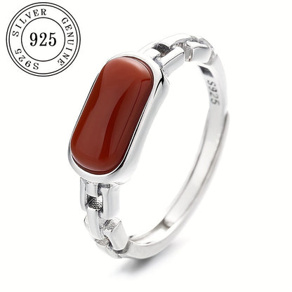 Vintage Antique Red Carnelian Ring made with S925 Sterling Silver, featuring a Bohemian style and an open band design. Crafted with a natural gemstone, this elegant fashion accessory is perfect for women looking to enhance their style. Suitable for