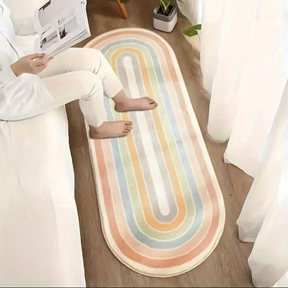 [Top Pick] Cozy Rainbow Striped Area Rug - Plush, Easy-to-Clean Carpet for Bedroom, Living Room, and Home - 119.38x40.64 cm