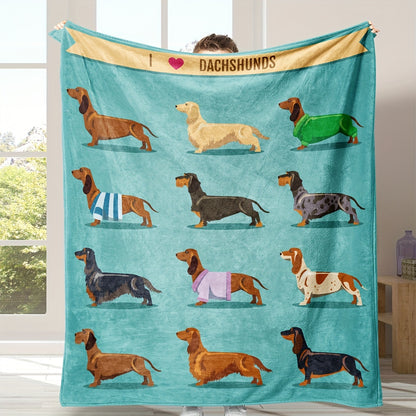 1 piece of Dachshund Blanket, featuring a soft blue and grey sausage fleece flannel, adorned with a cute Doxie design. This plush blanket is perfect for Dachshund lovers, suitable for adults and women.