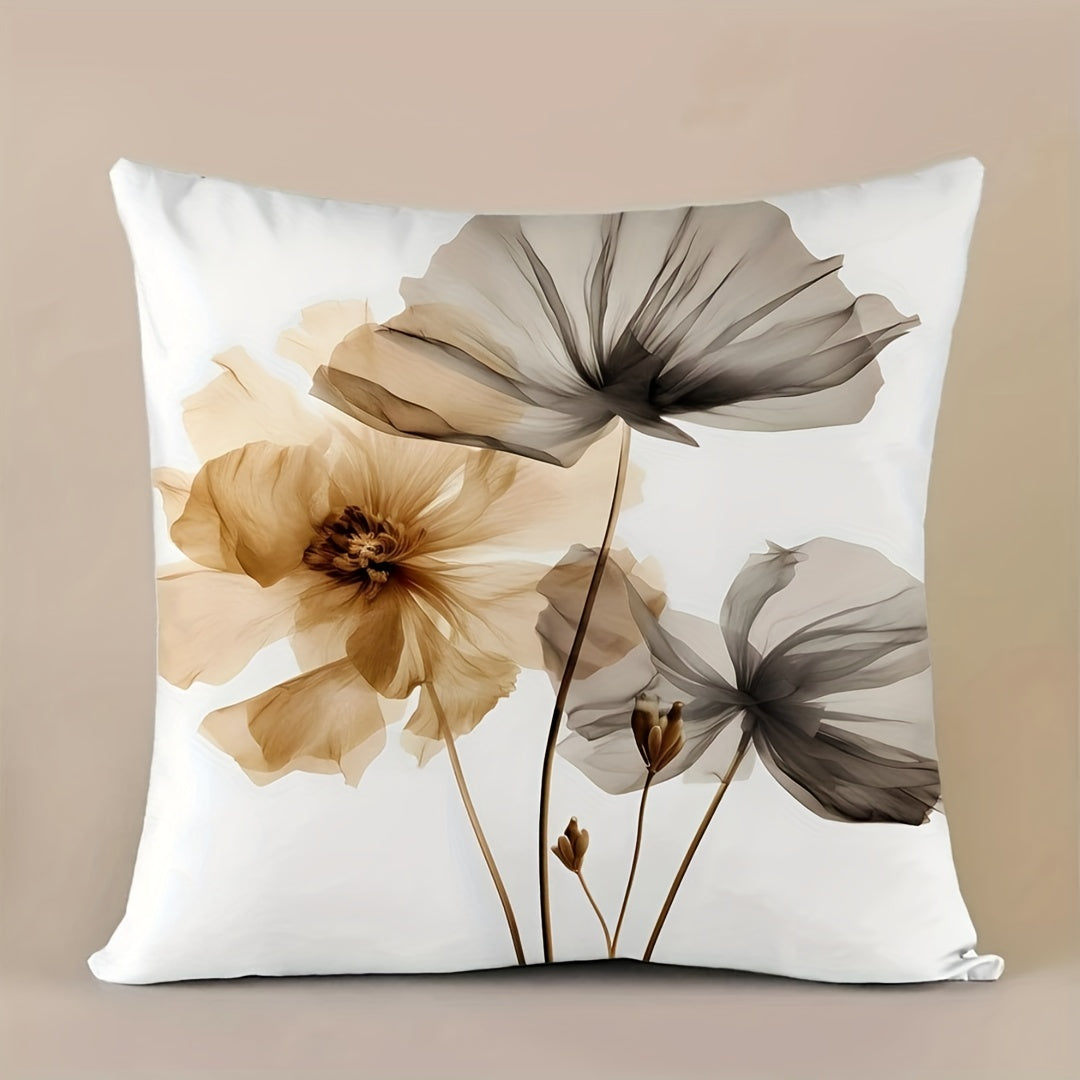 1 piece of elegant floral polyester throw pillow cover featuring a modern translucent flower design. This cushion case measures 45.72x45.72 cm and comes with an invisible zipper, making it perfect for home decor. Suitable for ages 14 and above.