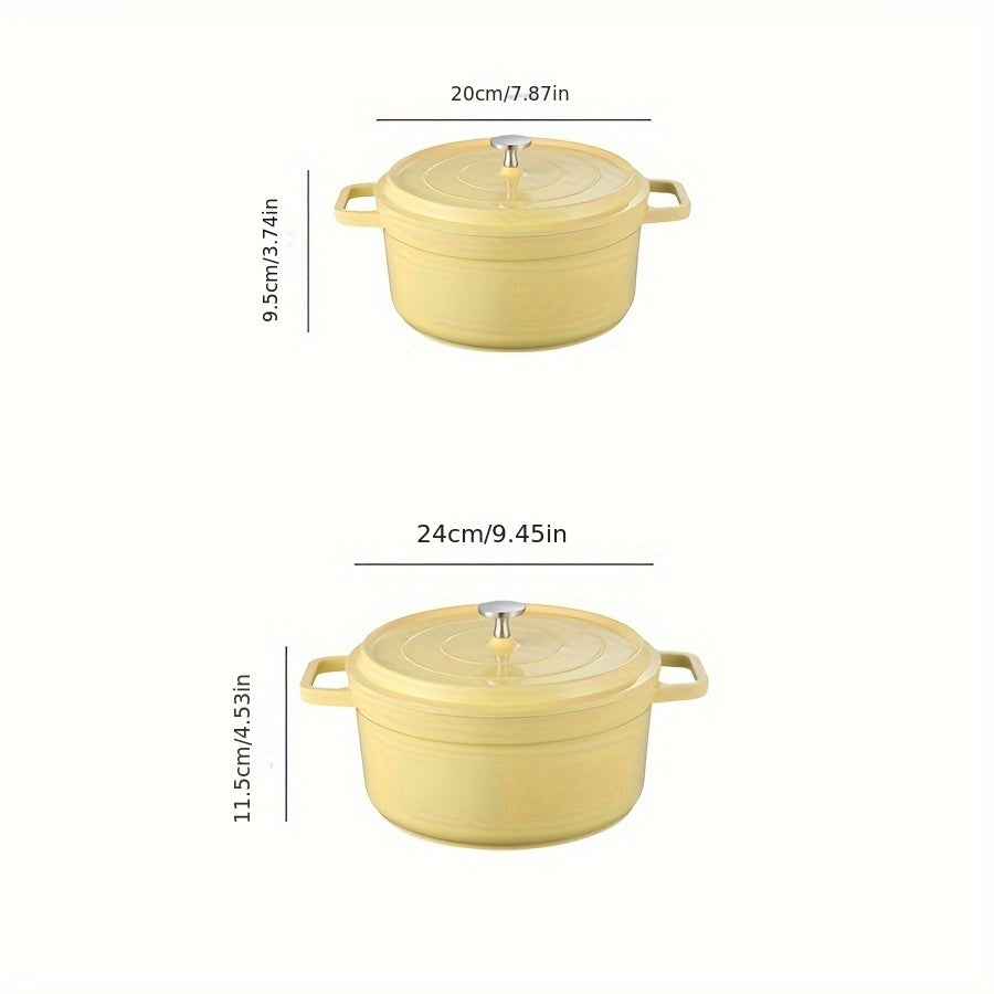 1 piece Enamel Non-Stick Pot with Lid, versatile multi-purpose pot for stewing, making soup, and cooking. Suitable for use in the oven, induction cooker, halogen and gas stove, and electric ceramic stove. Available in sizes 93 oz and 160.6 oz.