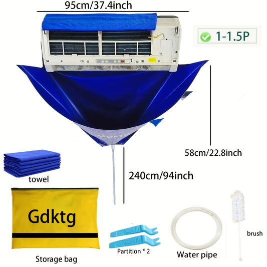 1 piece of Hanging Air Conditioner Thickened Cleaning Cover (95/130cm) for Home Dust Removal. Includes Cleaner Water Bag Set with Brush, Towel, and Water Pipe for a Special Air Conditioner Cleaning.