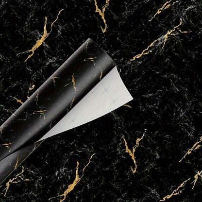 [Highly Rated] Transform your space with a roll of stylish black marble self-adhesive waterproof wallpaper. This trendy furniture renovation solution is perfect for decorating your room or kitchen. It is high temperature and oil resistant, making it