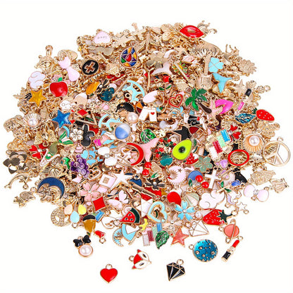 [Top Pick] 50 Vibrant Enamel Charm Collection - Variety of Gold-Plated Zinc Alloy Pendants for Creating DIY Necklaces, Bracelets & Earrings - Includes Flowers, Hearts, Animals & More, Perfect for Jewelry Making