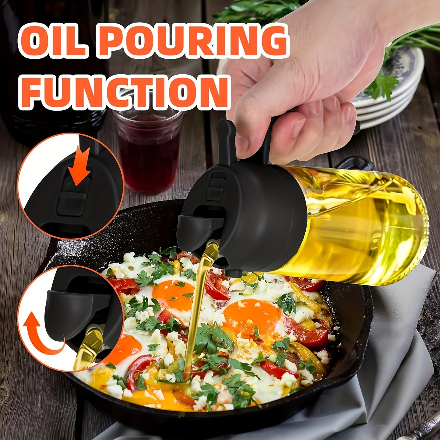 1 Piece of BPA-Free Plastic Oil Sprayer 2-in-1, 15.8oz Olive Oil Dispenser with Spray and Pour Functions. Includes a 470ml Cooking Oil Spray Bottle with Anti-Clog Filter for a Leakproof Condiment Container in the Kitchen. Ideal for Salad, Frying, and BBQ.