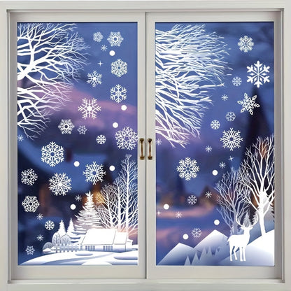 1 pack containing 2 static electric Christmas window grille stickers featuring a winter forest snow hut and snowflakes design. Made of plastic, these stickers are perfect for decorating during the Christmas and New Year holidays, adding a festive touch