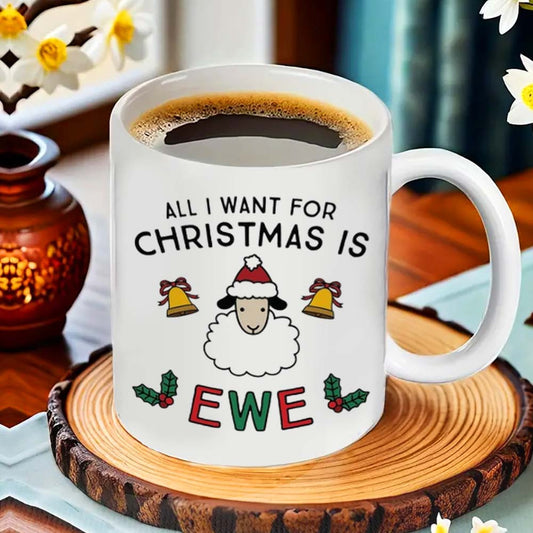 1 Piece Festive Christmas Ceramic Coffee Mug with Sheep Design - Food-Safe for Office, Dining, Camping - No Electricity Required