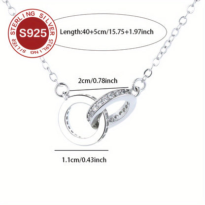 [Top Pick] Stylish 925 Sterling Silver Double Halo Necklace adorned with Cubic Zirconia, White Gold Plated - Ideal for Everyday Wear, Valentine's Day, or Mother's Day Present. Includes Anti-Tarnish Box and weighs 4g. Hypoallergenic, Clavicle Chain design