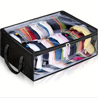 1 or 2 pieces of Hat Storage Dust Bags, Foldable Storage Bags for Hats and Clothes, Hanger Visible Storage Box with Transparent Plastic Lid and Windows, Organizer to Preserve Hat Shape and Keep it Clean.