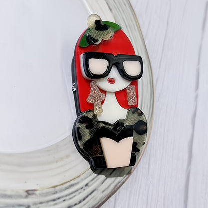 [Adorable Cartoon Glasses Brooch Pin] This cute brooch features a cartoon glasses design with leopard print, made from acrylic in an irregular shape. It's a stylish accessory that adds a touch of retro flair to your outfit, perfect for decorating scarves.