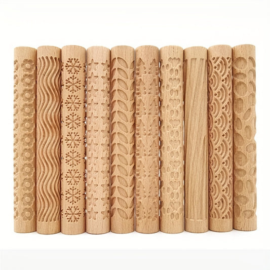 1 piece of Embossing Rolling Pin - Ideal tool for rolling and shaping dough for pizzas, pies, cookies, dumplings, noodles, and more - Made of durable wood for effortless dough rolling and shaping in the kitchen