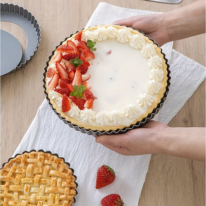 1 piece of baking tools with multiple sizes optional, including a pie pan, flower shaped egg tart pan, loose bottom pancake pan, and removable bottom metal pizza pan, all designed to make your cooking experience more enjoyable. Perfect for any kitchen