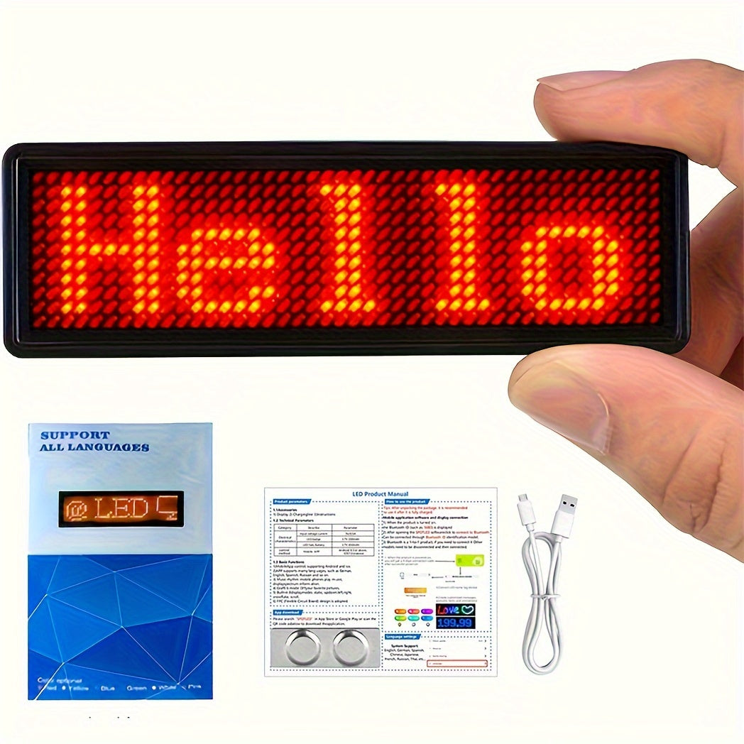 [Top Pick] Rechargeable Wireless LED Badge - 48x12 Pixel Matrix Display, App-Controlled Scrolling Text & Logos, Simple Customization for Events, Restaurants, Nightclubs - Clip & Magnet Included, Multi-Language Support, Suitable for Exhibitions, Hotels