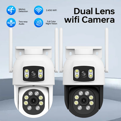 ZHXINSD Dual Lens WiFi Security Camera offers 360° View Color Night Vision, Motion Detection, Two-Way Audio, Smartphone Compatibility, USB Powered, 2.4/5G Wireless, Made of ABS Material, No Battery Needed - Ideal for Home Surveillance CCTV.