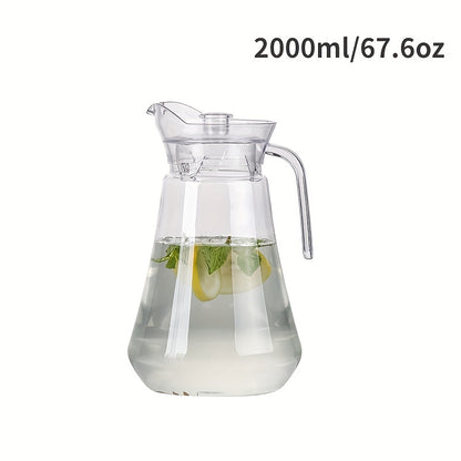 1 or 2 pieces of plastic pitcher with a lid, made of heat-resistant plastic for easy cleaning. This pitcher comes with a handle, suitable for both hot and cold beverages such as water, cold brew, iced tea, and juice. It can be used as a living room