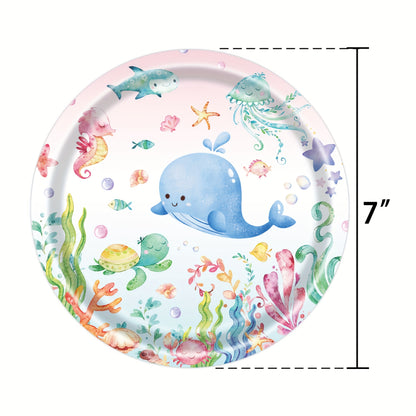 Celebrate with an "Under the Sea" Birthday Party Set - Includes 80 Ocean Theme Disposable Paper Plates, Cups, and Napkins featuring Vibrant Marine Animals - Ideal for Kids' Birthdays and Themed Parties, complete with Under The Sea Party Decorations.