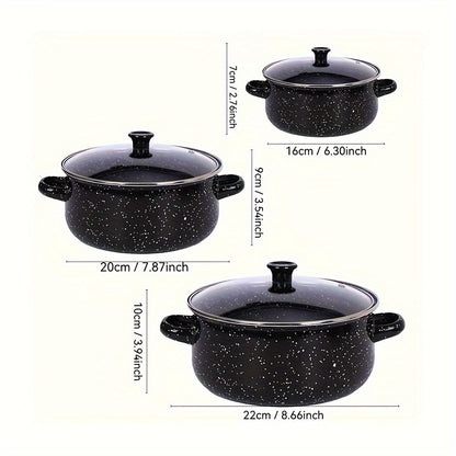 [Popular Choice] Enamel Cookware Set includes 1 versatile non-stick soup & stew pot. Easy to clean and compatible with gas stoves, making it ideal for Halloween use at home or in restaurants. This set makes a festive gift and does not require electricity