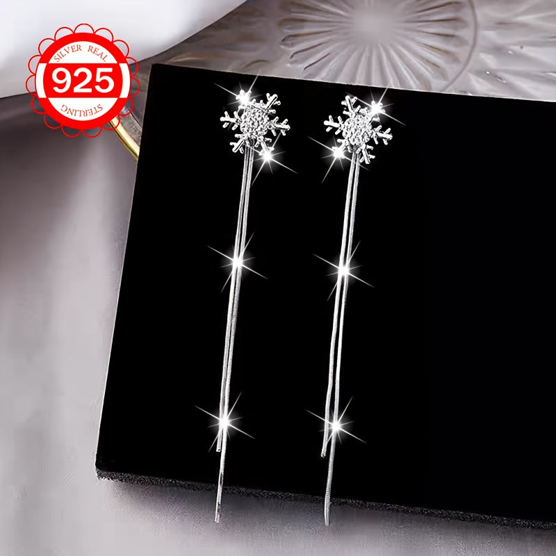 1 Pair of Women's Snowflake Earrings - Hypoallergenic 925 Silver, Versatile and Exquisite Design, Perfect for Couples, Girlfriends, and Special Occasions such as Daily Wear, Wedding Banquets, Seaside Vacations, Thanksgiving, and Christmas. Anti-oxidation