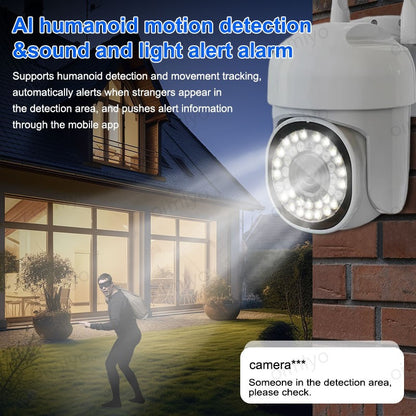 1 piece of 2MP Ultra HD WiFi Security Camera, with 2-Way Audio and Smartphone Compatibility. Features Full Color Day & Night vision, AI Humanoid Motion Detection, Pan-Tilt Tracking, and a 360° Panoramic View. The camera is also IP66 Waterproof, made of