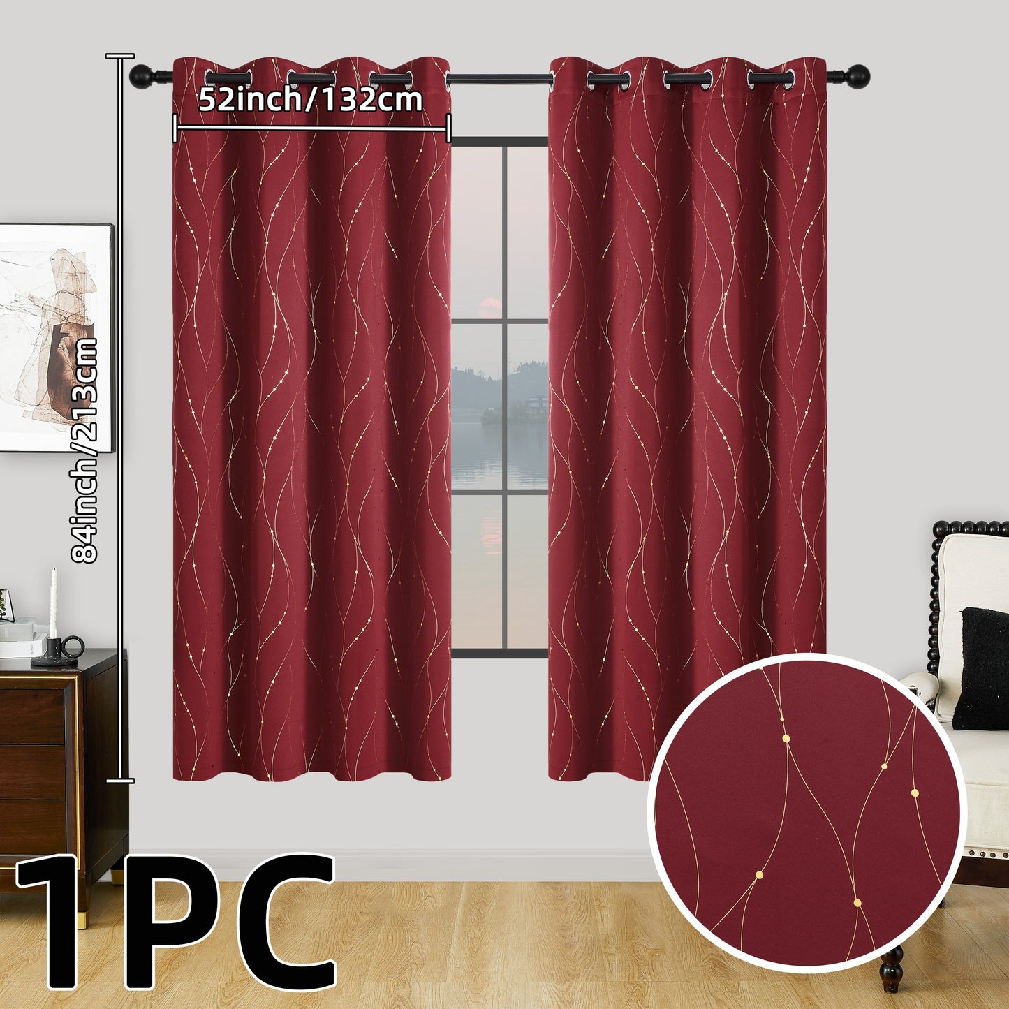 1 piece of geometric pattern curtain with heat insulating properties, featuring an oil print design for blackout purposes. This curtain has grommet top details and is suitable for home decor in the bedroom, living room, office, and study room.