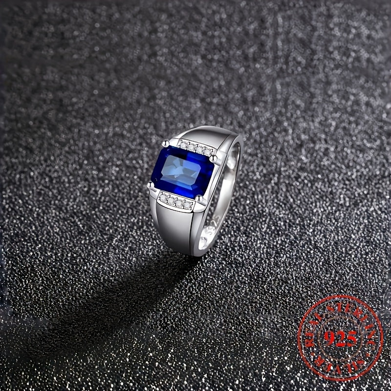 Exquisite 925 Silver Couple Rings with Synthetic Cubic Zirconia and Square Sapphire-inspired Stones. Ideal for Proposals, Banquets, Valentine's Day, Anniversaries, and Birthday Gifts for Your Loved One. Includes a Gift Box for a Perfect Present.