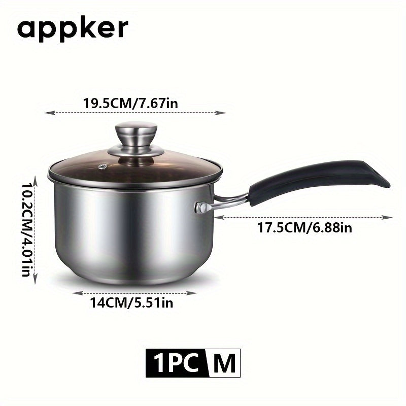 1 piece of Food Grade Stainless Steel Soup Pot with a Single Handle, ideal for heating milk and cooking meals for children. This Household Pot comes with a Glass Lid and can be used on any Induction Cooker. A versatile Kitchen Accessory perfect for small