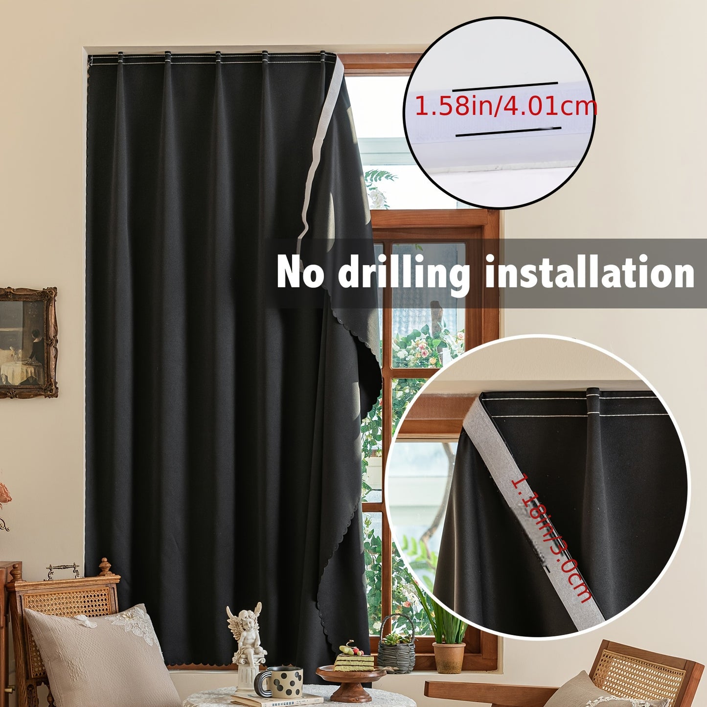 [Top Pick] Convenient Blackout Curtain Without Rod - Blocks UV Rays, Simple to Install, Ideal for Bedroom, Living Room & Kitchen Decor, Easy to Wash, Adhesive, Window Drapes