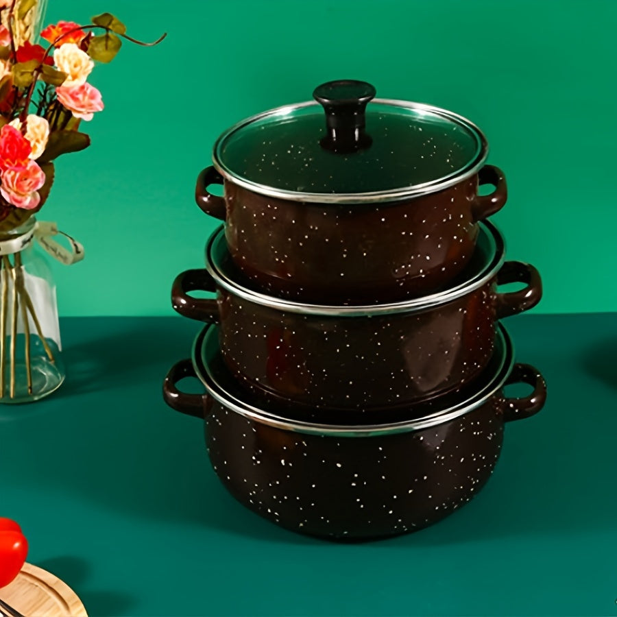 [Popular Choice] Enamel Cookware Set includes 1 versatile non-stick soup & stew pot. Easy to clean and compatible with gas stoves, making it ideal for Halloween use at home or in restaurants. This set makes a festive gift and does not require electricity