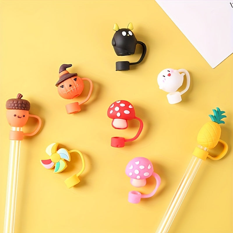 1 piece of a new cartoon straw cap made of food-grade silicone material. This creative straw cover is suitable for 10mm/0.4inch straws and is reusable. It is safe and dustproof, making it perfect for parties as a gift or decoration on party cups.