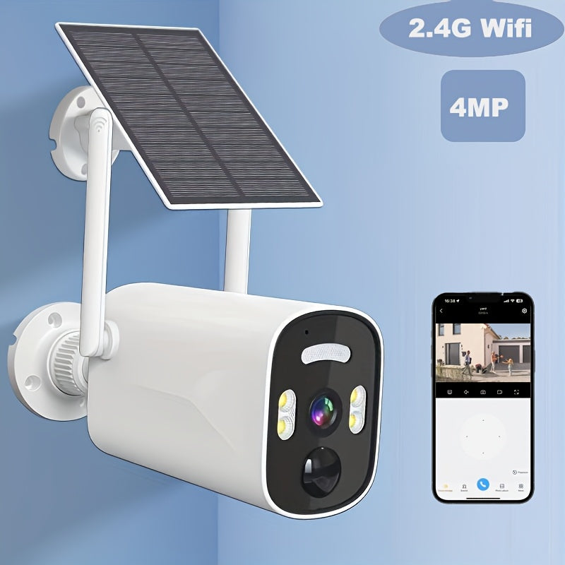 Zhxinsd Solar Security Camera - Outdoor Wireless with Color Night Vision, Motion Sensor, 2-Way Audio, Rechargeable Battery, Wi-Fi Enabled, Spotlight, Battery/USB Dual Power - Ideal for Home Surveillance - 2K Resolution - 1 Piece