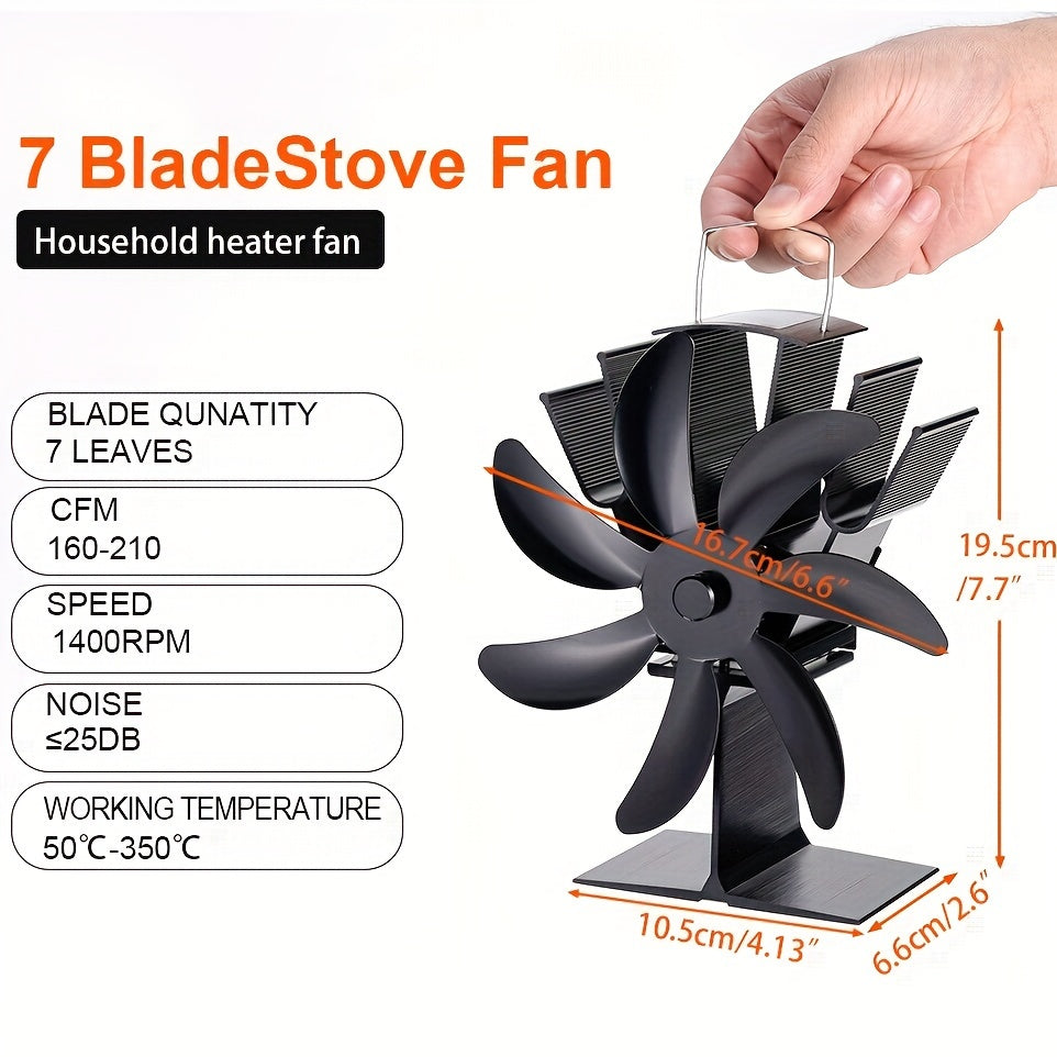 1 piece Ecoheat Aluminum 7-Blade Heat Powered Stove Fan, Portable Exhaust Fan for Log Wood Burner, No Electricity Required, operates quietly, efficiently distributes heat