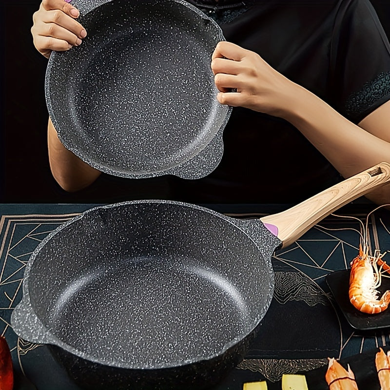 1 piece of a nonstick frying pan (23.88cm/27.94cm) with a granite finish. This versatile skillet can be used for cooking eggs, frying pans, and making pancakes. Suitable for use on gas stovetops and induction cookers. A must-have kitchen utensil and