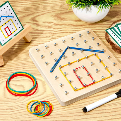 YIDIEMO Creative Thinking Geometric Board Set with Pattern Cards & Rubber Bands - Educational Wooden Stacking & Sorting Toy for Ages 3-6, Promoting Learning & Math Skills in Kids, Perfect Gift for Birthdays, Halloween & Christmas.