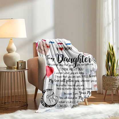 1 piece Envelope Printed Flannel Blanket, A gift from Mom to Daughter. Perfect for all seasons, this warm and cozy throw blanket is ideal for relaxing on the couch, bed, or sofa. Great for use in the office, camping, or traveling. Add a touch of home