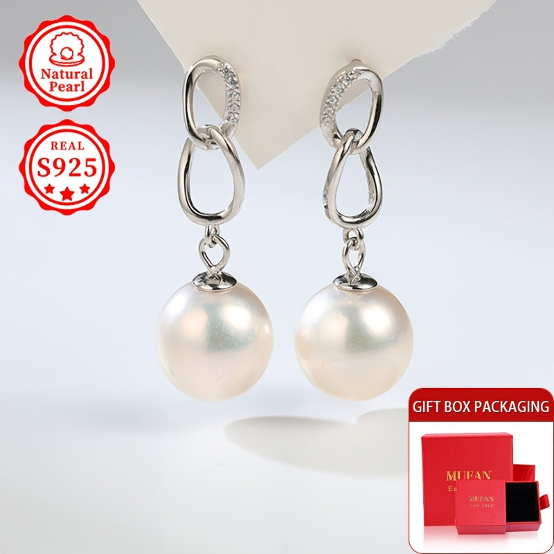 [Elegant Gift Box] [Essential Gift] Stylish Dangling Pearl Earrings for Women, Made with S925 Silver and 10-11mm Round Natural Freshwater Pearls by Cuiwei. [Note: Natural pearls may vary in shape and color, pattern colors and positions are random]