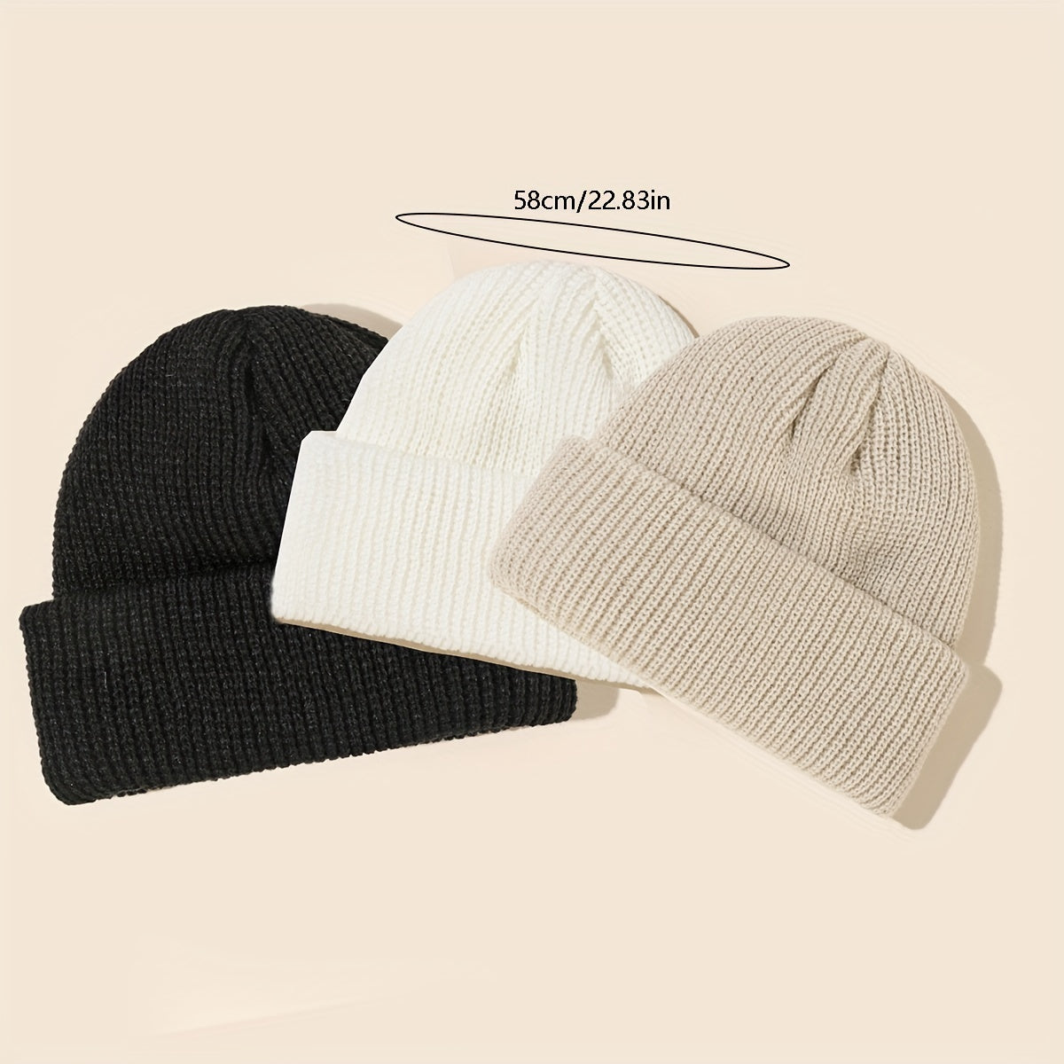 [Customer Favorite] Set of 3 Stylish Solid Color Knit Beanie Hats - Made with 100% Acrylic, Featuring Ribbed Cuffs, Stretchy & Soft Skull Caps in Classic Black, White, & Gray. Perfect for adding a touch of personality to your style!