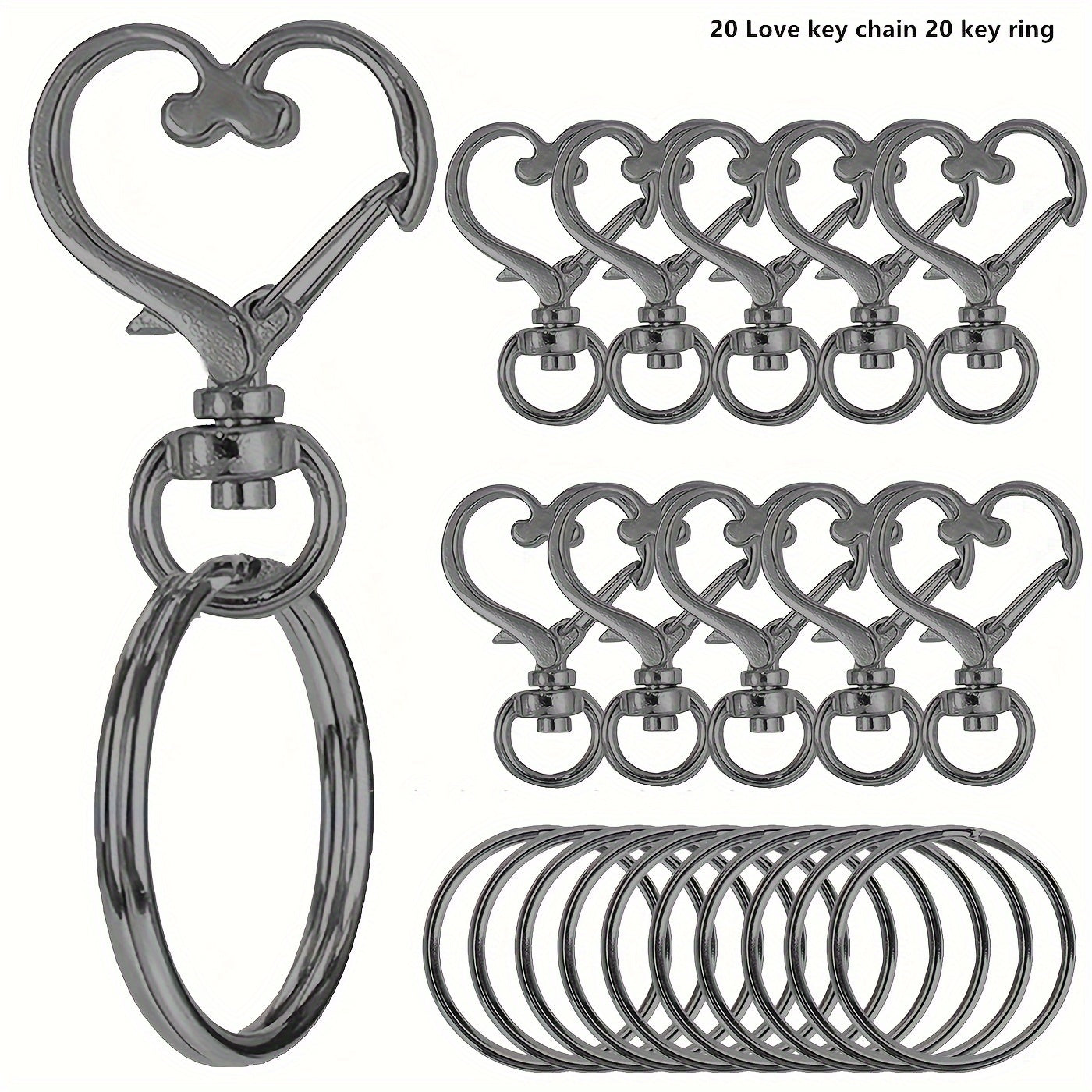 [Bestseller] Set of 40 Heart-Shaped Swivel Hooks and Key Rings - Made of Strong Zinc Alloy, Includes Lobster Clasp Spring Buckles in 4 Colors for Crafting DIY Projects, Jewelry, Lanyards, and Accessories - Ideal for Valentine's Day Creations