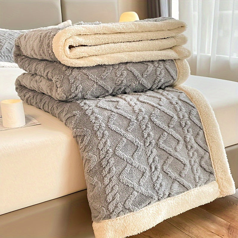 1 piece of a cozy gray taffeta throw blanket, made from ultra-soft, thick fleece featuring a geometric pattern. This blanket is machine washable, perfect for bedroom and dorm room decor. It is ideal as a duvet cover or an alternative to a pillowcase.