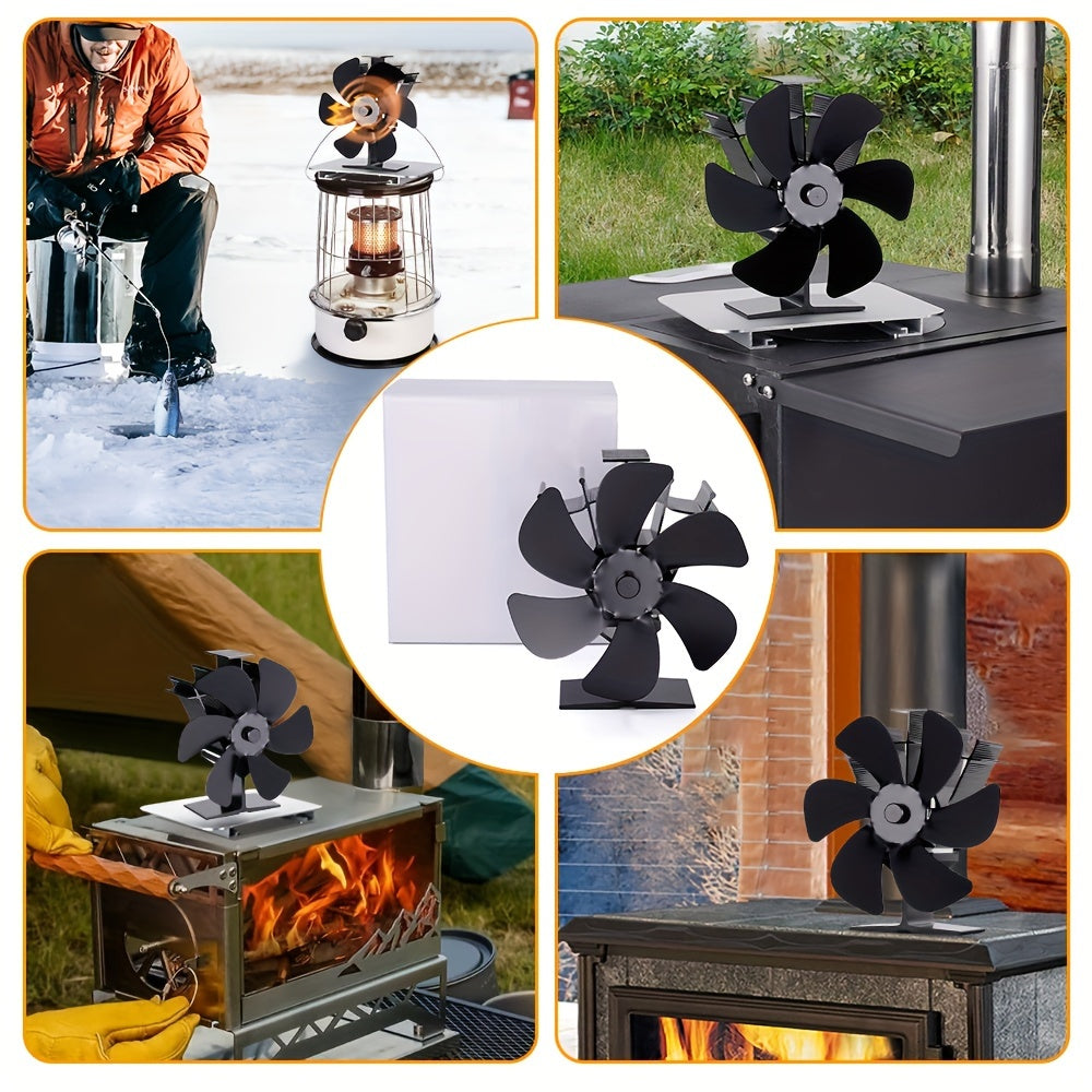 1 Piece 6 Blade Fireplace Fan in Black Color - Eco-friendly, Quiet Stove Fan for Log Burner, Efficiently Distributes Heat in Winter for a Cozier Home